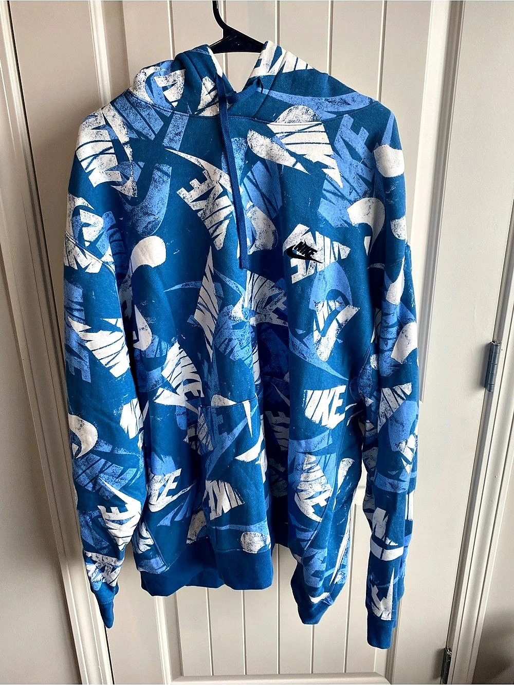 Nike Club Fleece Allover Print Pullover Hoodie mens 4XL Blue & White